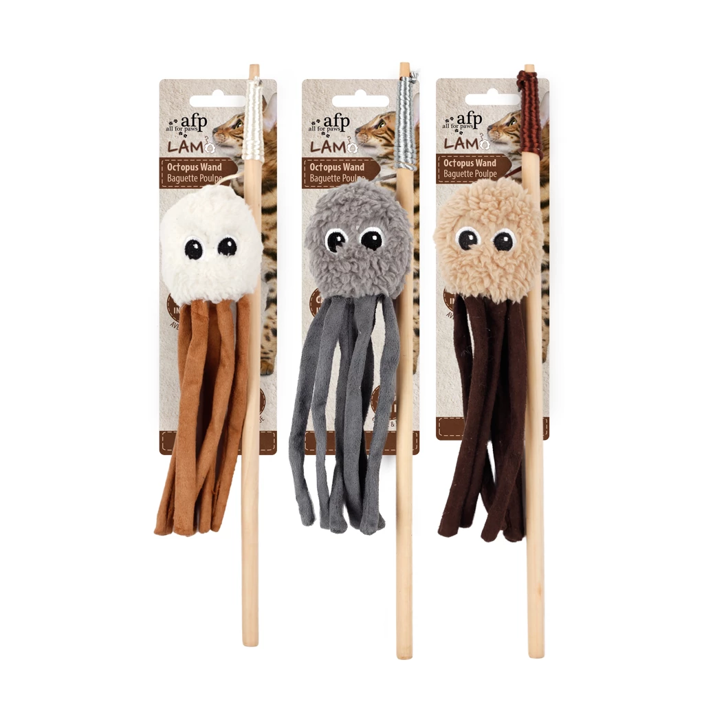 AFP Lambswool interaktivna igrača za mačke – hobotnica na palici s šuštečim materialom in catnipom, 19 cm